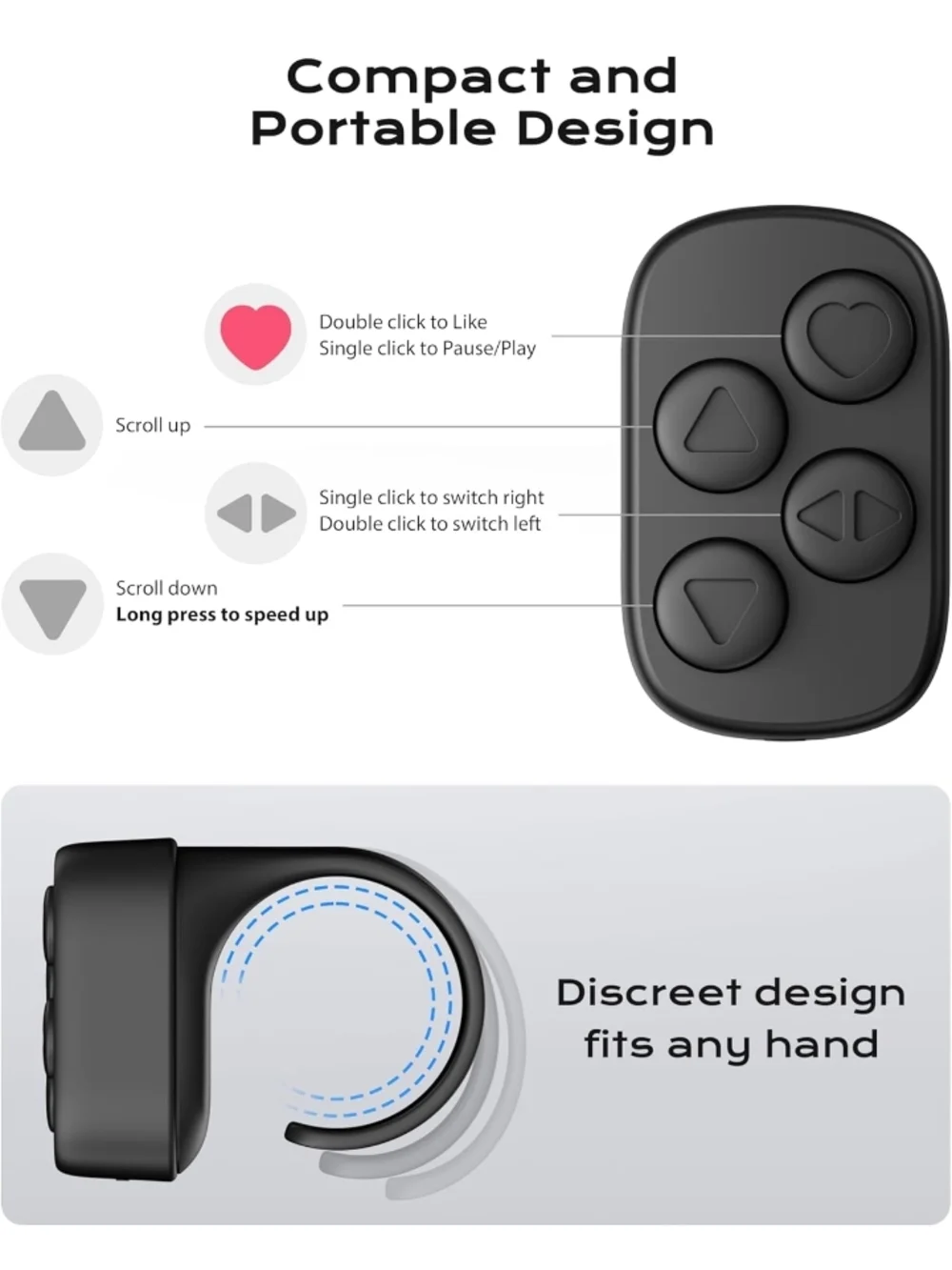 Black Smart Wearable Ring Remote for Phones